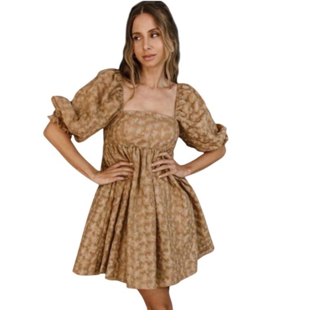 Storia Embroidered Floral Babydoll Dress Puff Sleeve Cottagecore  Prairie size L